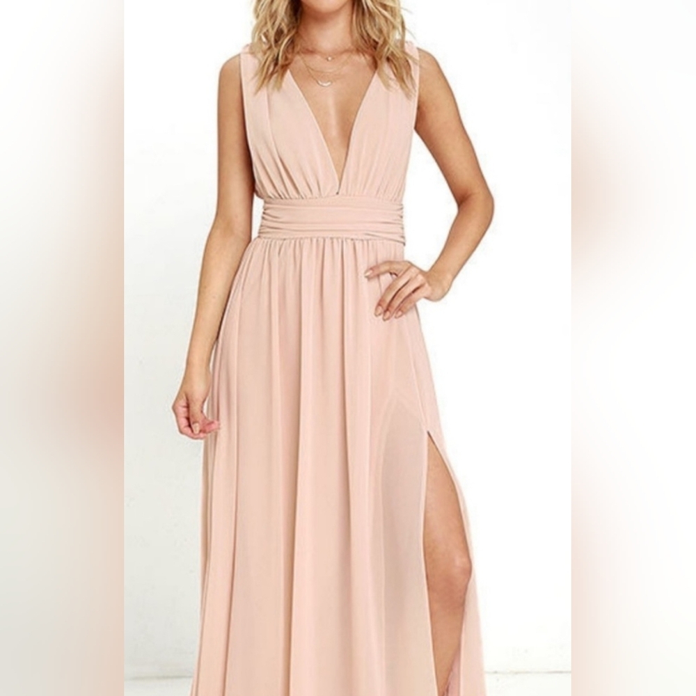 BRAND NEW LADIES XL LULUS HEAVENLY HUES BLUSH MAXI DRESS